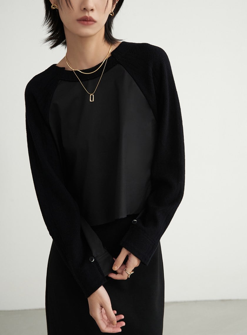 異材質拼接休閒上衣